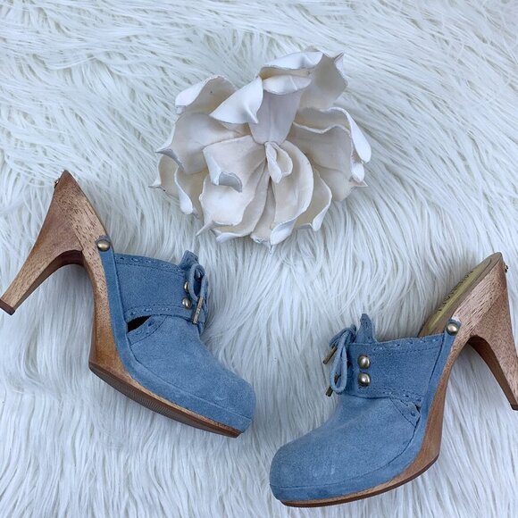 MICHAEL Michael Kors Suede Slip-On Mules With Studs and Wood Heel Women's Size 8 - Picture 2 of 12